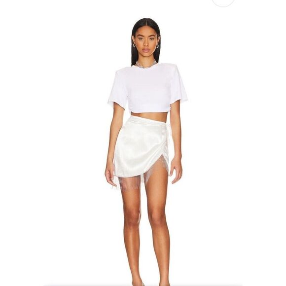 Superdown Penelope white satin Fringe mini Skirt Sz XL NWT Revolve $68 - Picture 3 of 13